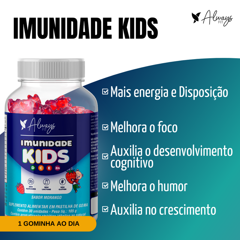 Gummy Kids - Energia e Proteção para Crianças! Vitamina C, Vitamina D3, Vitamina E e Zinco