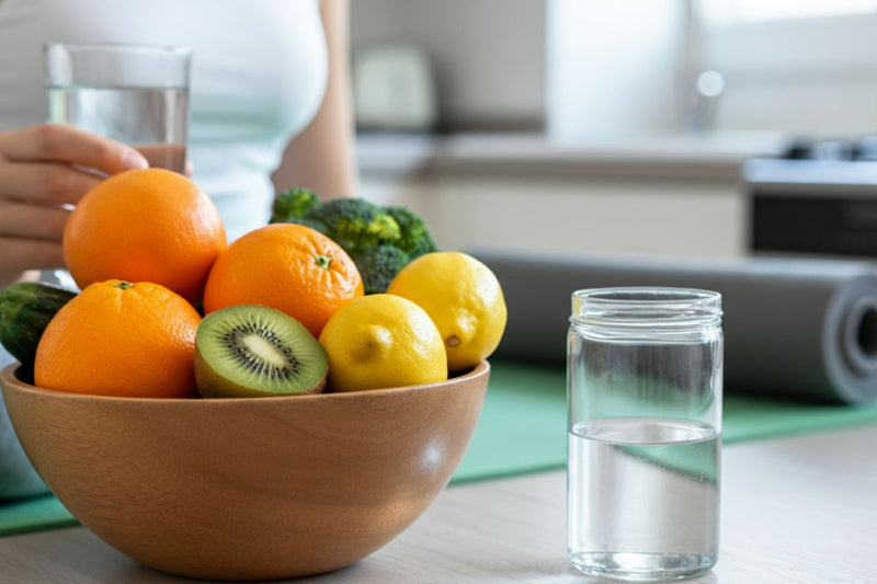 tigela cheia de frutas, como laranj,a kiwie limão