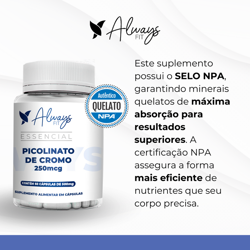 Picolinato de Cromo com 250mcg Dose Máxima- 60 cáps.