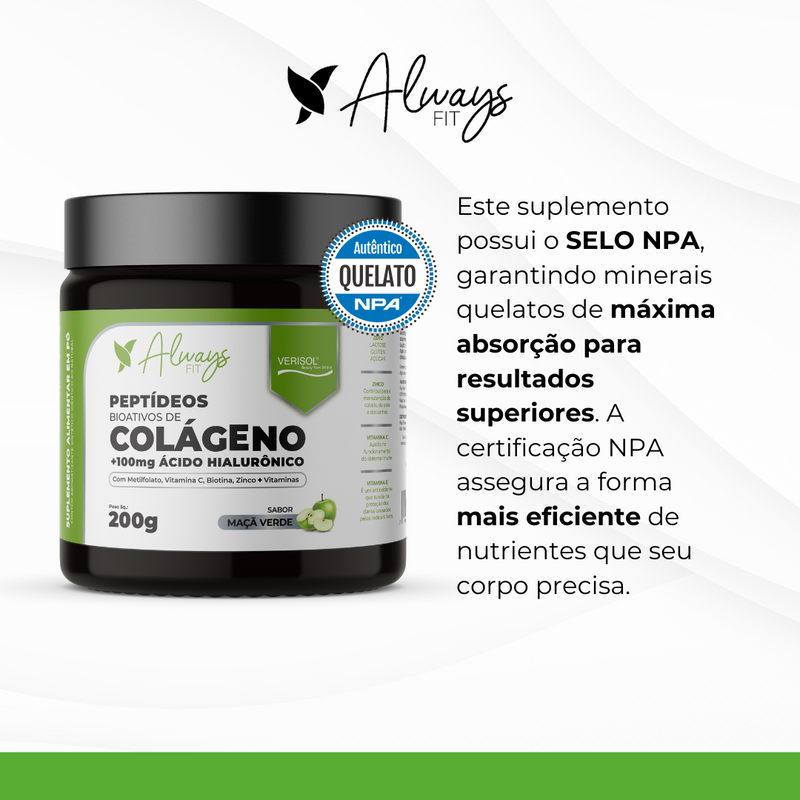 Colágeno Verisol Peptídeos Bioativos, 100mg Ácido Hialurônico, Metilfolato, Fibras + Vitaminas e Minerais