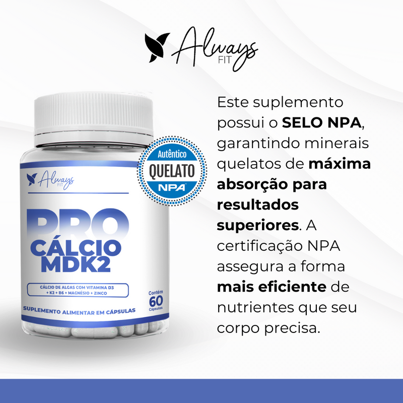 Pro Cálcio MDK2 - Cálcio de Algas, Vitamina D3, Vitamina K2 MK-7, Magnésio, Vitamina B6 e Zinco