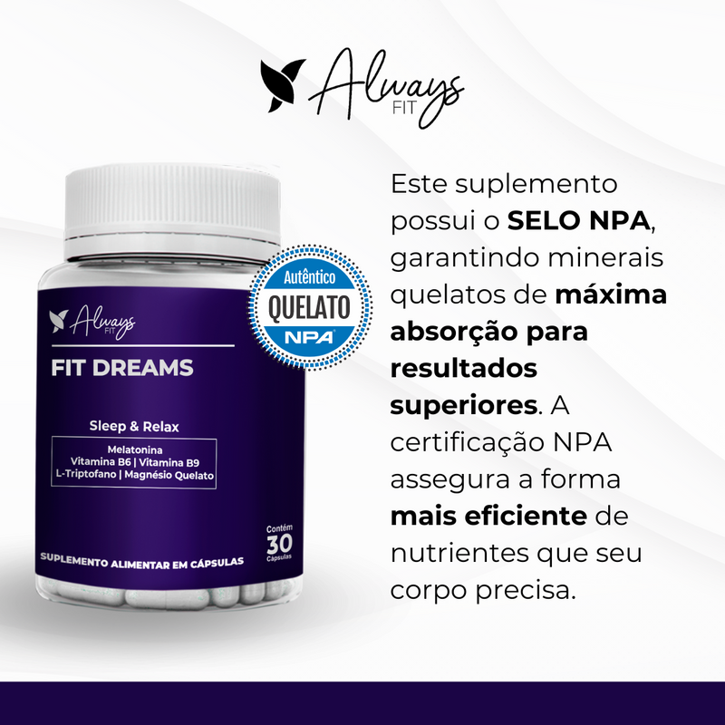 FitDreams® - Sleep e Relax - Melatonina, Magnésio, L-Triptofano, B6 e B9 (MetilFolato)