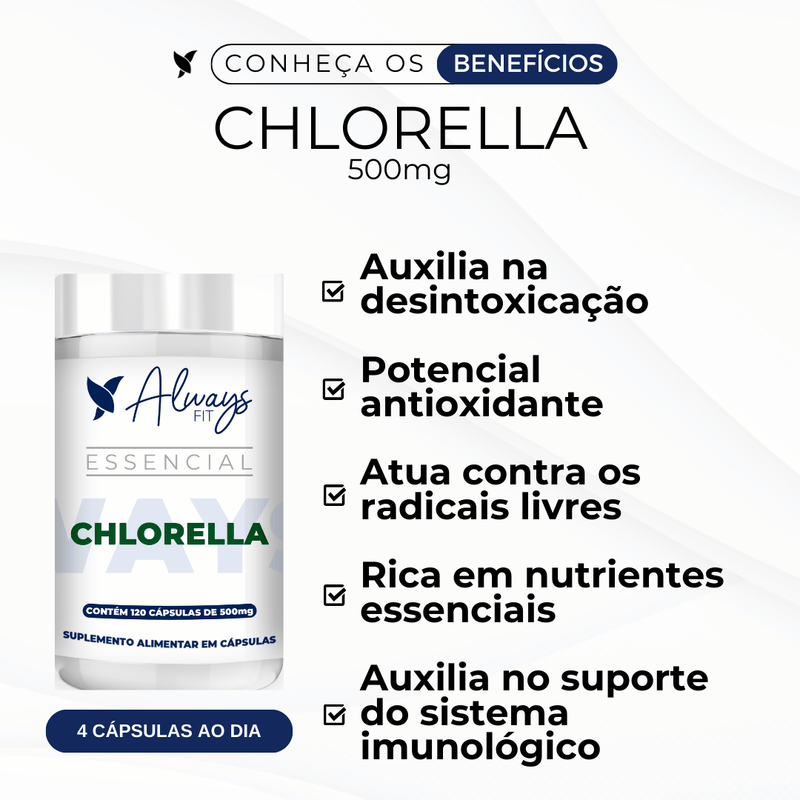 Chlorella 100% Pura - Super Alimento Verde - 120 Cápsulas