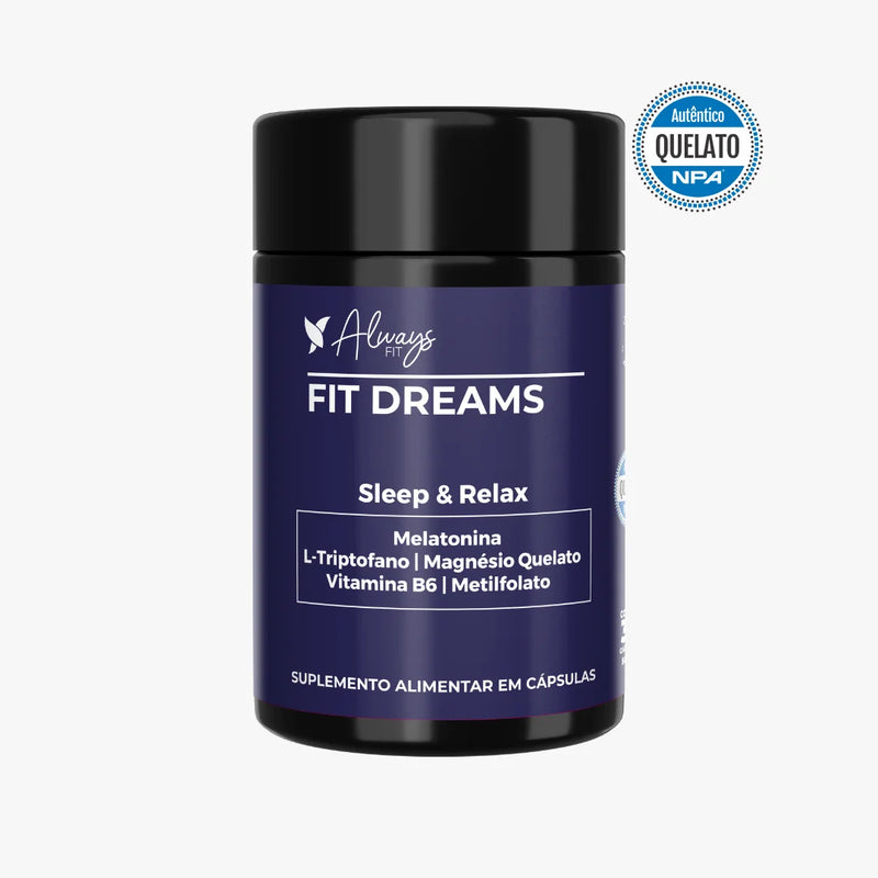 FitDreams® - Sleep e Relax - Melatonina, Magnésio, L-Triptofano, B6 e B9 (MetilFolato) - 30 Cápsulas