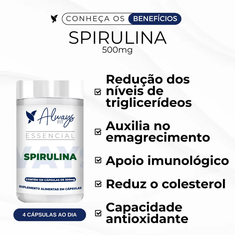 Spirulina 100% Pura - Super Alimento Verde - 120 Cápsulas