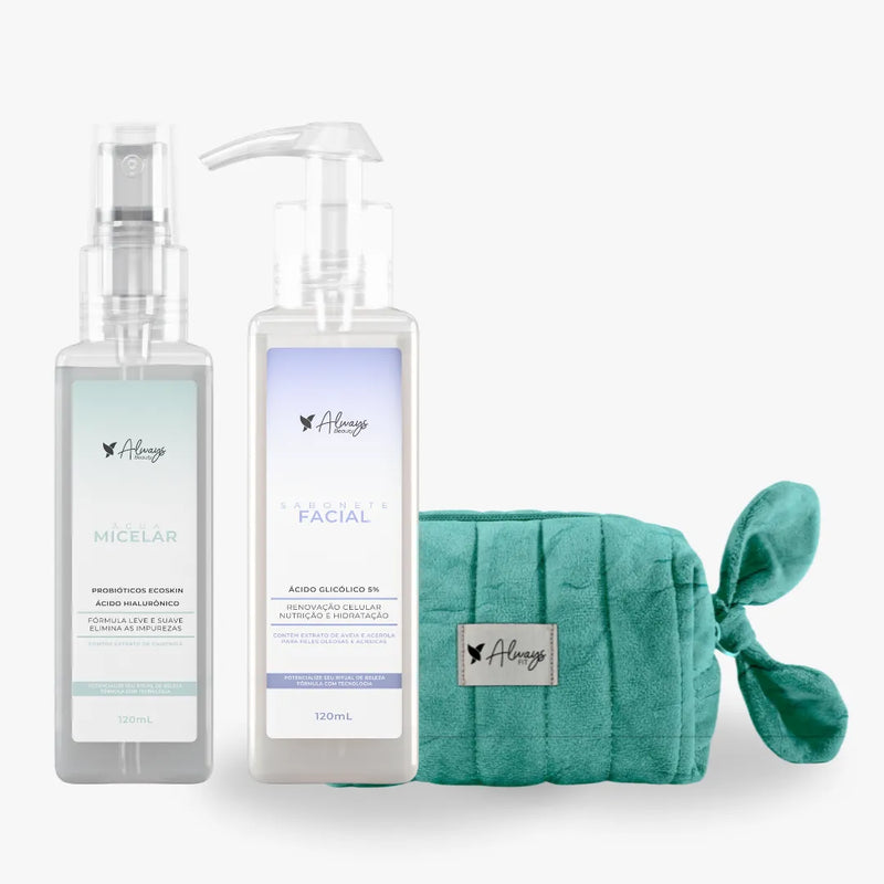 Kit Limpeza Facial + Necessaire Always Fit Turquesa