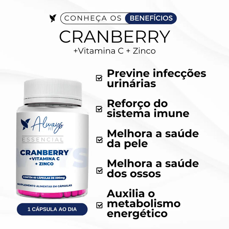 Cranberry com Vit. C e Zinco em Cápsulas - 60 Cáps.