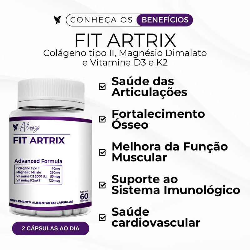 FitArtrix® - Reconstrução das Articulações (Colágeno tipo 2, Vitamina D3, Vitamina K2 MK7, Magnésio Dimalato)