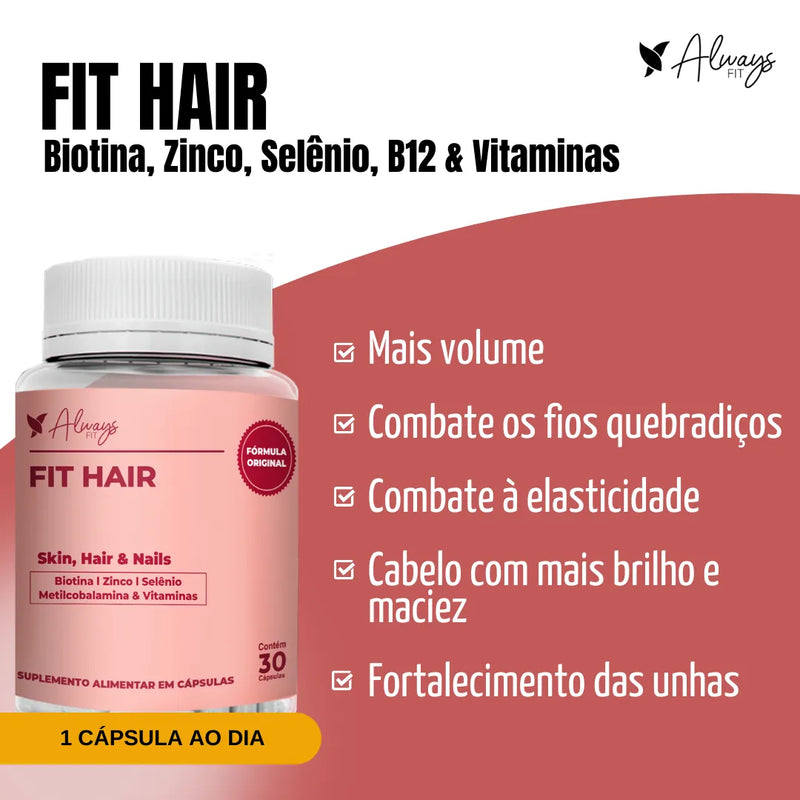 FitHair® - Cabelos, Pele e Unhas - Biotina, Zinco, Ferro, Cobre, Cisteína e + Vitaminas