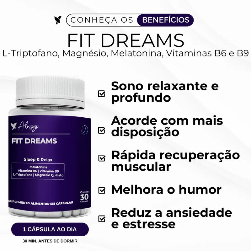 FitDreams® - Sleep e Relax - Melatonina, Magnésio, L-Triptofano, B6 e B9 (MetilFolato)