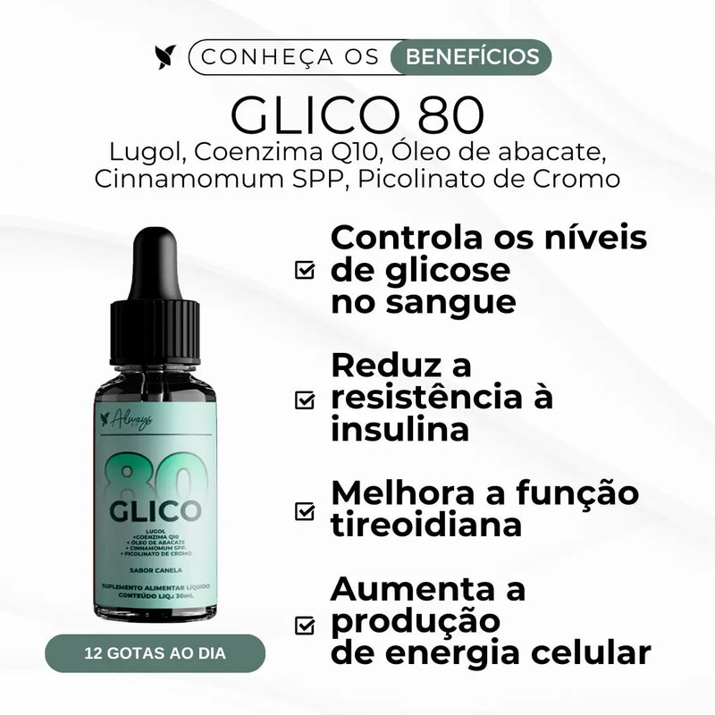 Glico80®- Controle da Glicose - Óleo de abacate, Canela, Q10, Lugol e Cromo