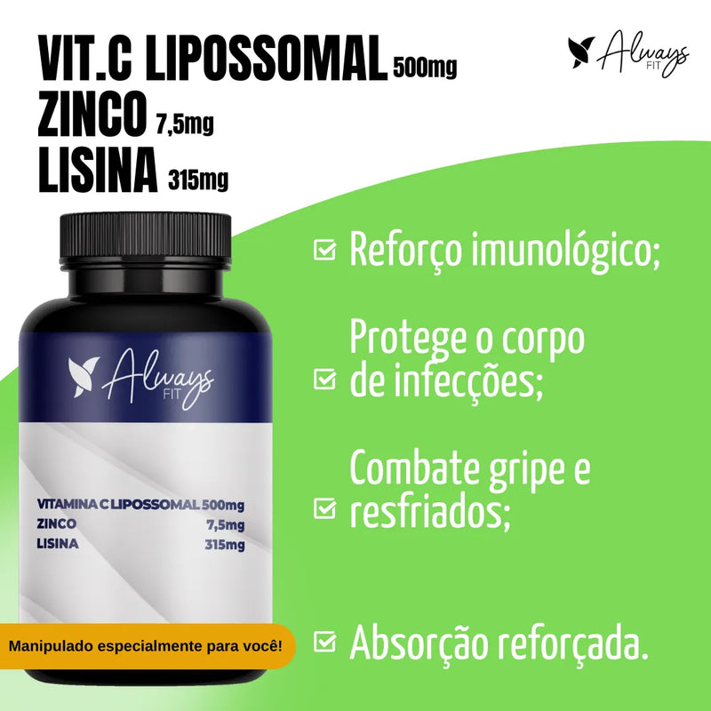 Vitamina C Lipossomal 500mg Zinco 7,5mg Lisina 315mg