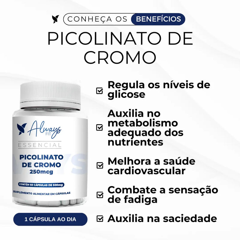 Picolinato de Cromo com 250mcg Dose Máxima- 60 cáps.