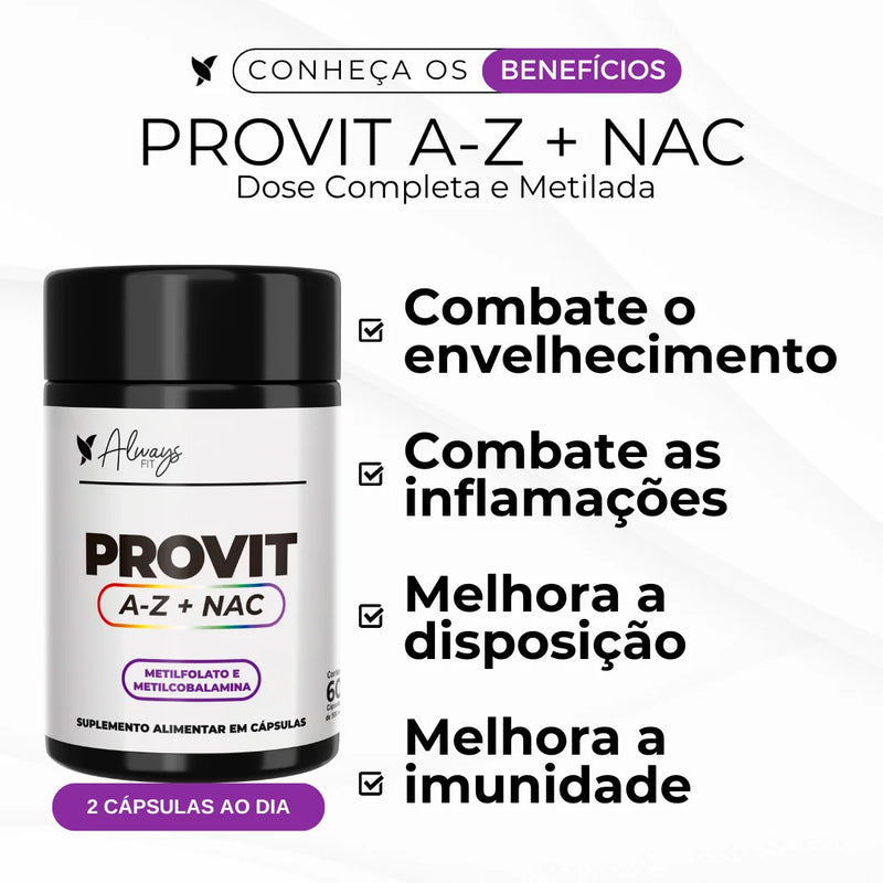 ProVit A-Z + NAC - Fórmula Metilada - Multivitamínico Concentrado - 60 Cápsulas