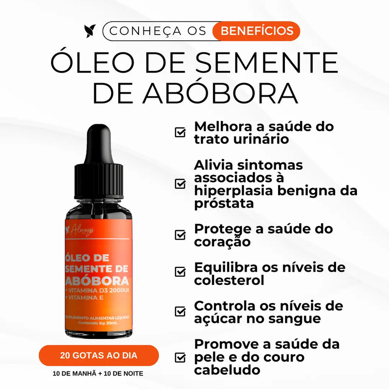 Óleo de Semente de Abóbora Gotas com Vitamina D3 e Vitamina E