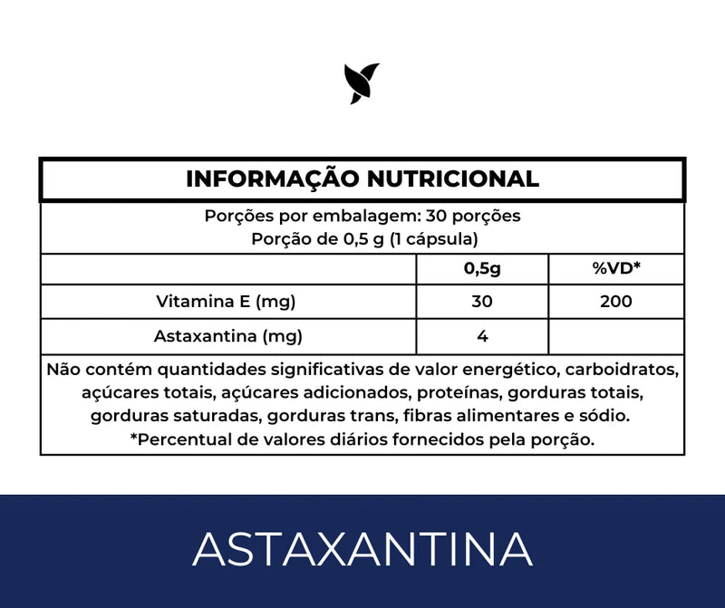 Astaxantina 4mg + Vitamina E 30mg + TCM - 30 Cápsulas