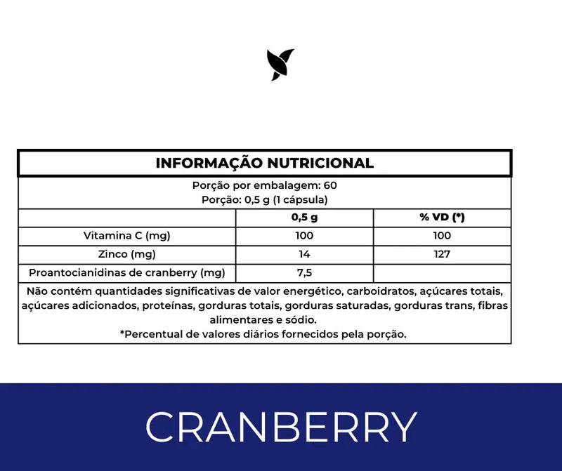 Cranberry com Vit. C e Zinco em Cápsulas - 60 Cáps.