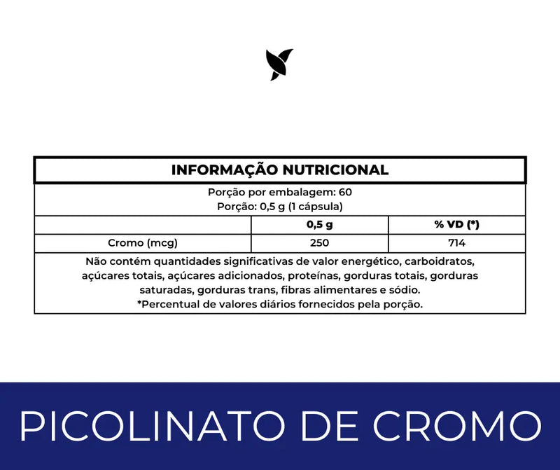 Picolinato de Cromo com 250mcg Dose Máxima- 60 cáps.