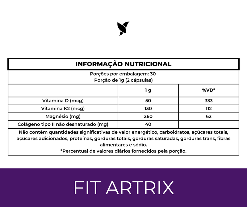 FitArtrix® - Reconstrução das Articulações (Colágeno tipo 2, Vitamina D3, Vitamina K2 MK7, Magnésio Dimalato)