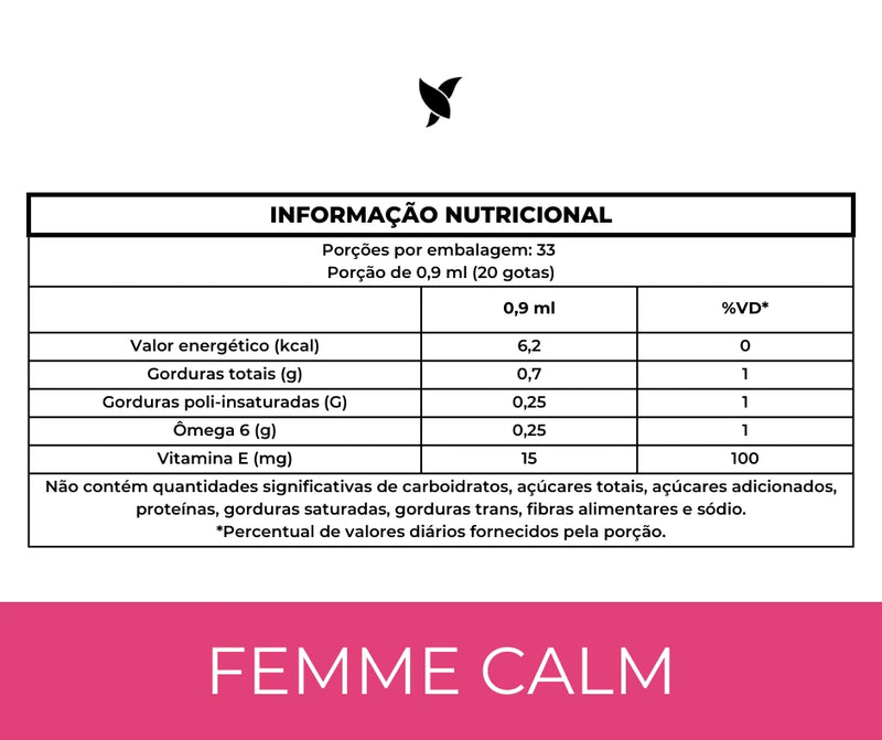 FemmeCalm - Alívio da Menopausa (Óleos de Prímula, Borragem, Linhaça e Vitamina E)