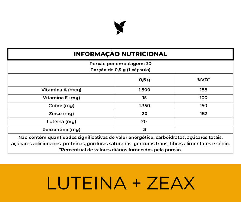 LuteínaVision® - Luteína, Zeaxantina, Vitamina A, Cobre e Zinco