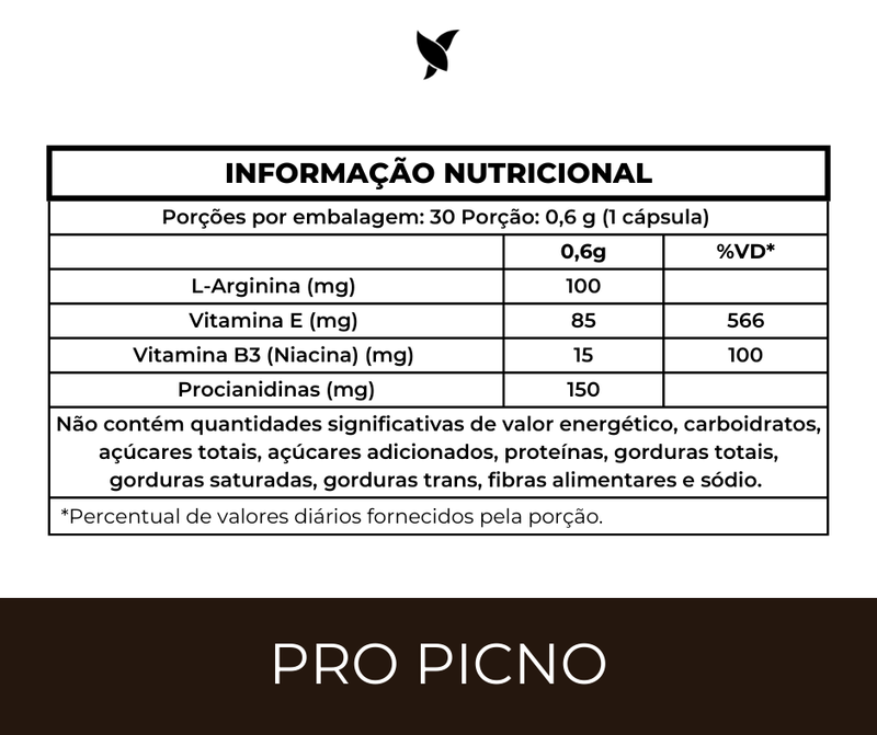 ProPicno - Picnogenol (Pinus Pinaster Aiton) com L-Arginina, Vitamina E, Vitamina B3 e Procianidinas